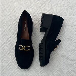 Marc Fisher Black Loafers with Gold Accent